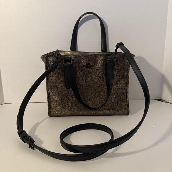 COACH Mini Crossbody Carryall In Metallic Leather Vapor Black Brass 33848